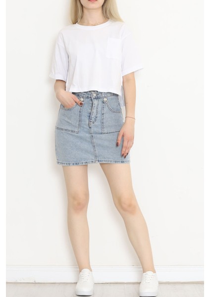 Cepli Yırtmaçlı Tişört Beyaz - 41008.1567.