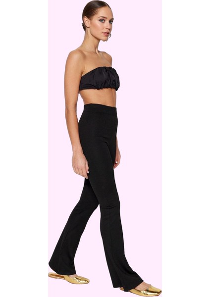 Kadın Flare Pantolon Yüksek Bel Örme Ispanyol Paça Günlük Stil Hafta Sonu Kaliteli Malzeme modelleri