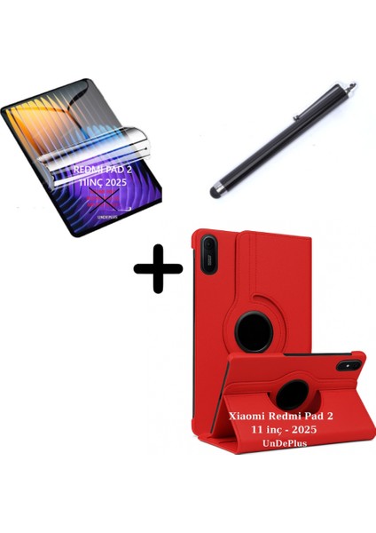 Xiaomi Redmi Pad 2 11INÇ 2025 Kılıf Dönen Tablet Kilifi Ekran Koruyucu+Kalem