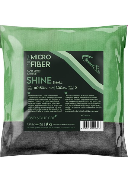 Shıne 2’li Mikrofiber Kalın Oto Cam Bezi 40×50 300GSM – Yeşil/gri