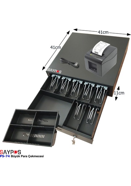 12V Fiş Yazıcılarla Uyumlu Pc Pos Satış Sistemleri ile Bağlantılı Açılır Para Çekmecesi 41X41X11CM