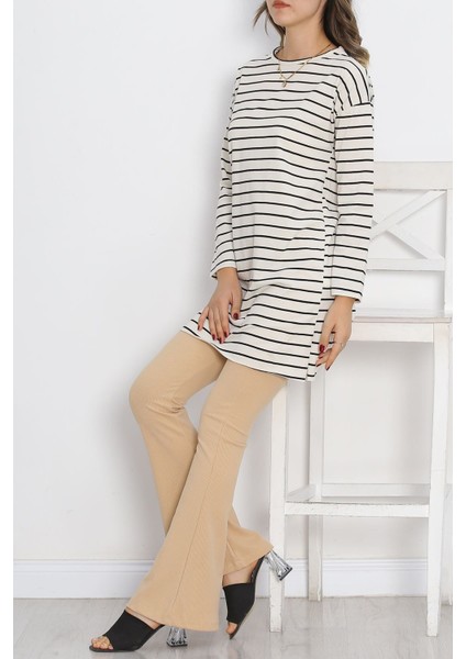 Çizgili Tunik Ekru - 11313.1567. Beden 2xl