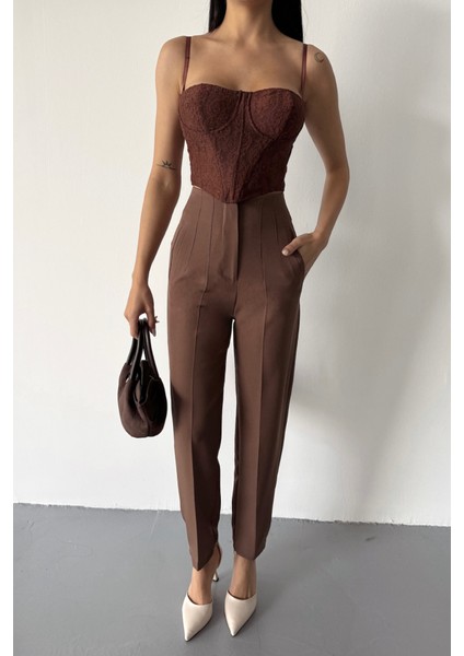 Pantolon Pensli Atlas Kumaş - Kahverengi fiyatları