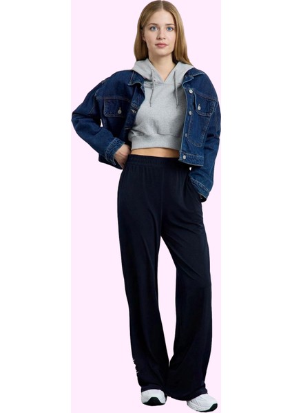 Kadın Örme Kumaş Geniş Paça Pantolon Yüksek Bel Rahat Günlük Kombinler Yaz Aylarının Vazgeçilmezi fiyatları