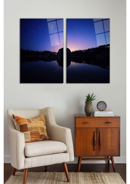 Gece Gökyüzündeki Samanyolu 2'li Cam Tablo Seti, Modern Ev Ofis Dekoru, Hediyelik Duvar Dekorasyonu fiyatları