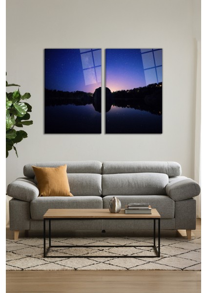 Gece Gökyüzündeki Samanyolu 2'li Cam Tablo Seti, Modern Ev Ofis Dekoru, Hediyelik Duvar Dekorasyonu modelleri