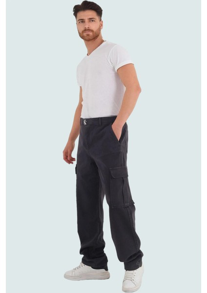 Erkek Pamuklu Rahat Kargo Pantolon Straight Kalıp Boru Paça Günlük ve Iş Hayatı Hafta Sonu