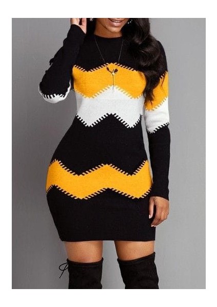 Kadın Uzun Kollu Bisiklet Yaka Triko Elbise modelleri