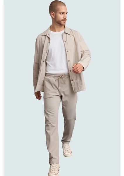 Erkek Günlük Jogger Pantolon Rahat Lastikli Bel Dar Paça Dokuma Kumaş Yaz Aylarının Vazgeçilmezi