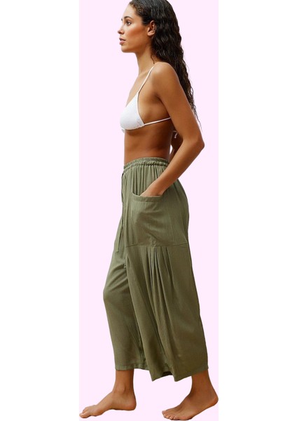 Kadın Plaj Pantolonu Viskoz Karışımlı Boru Paça Regular Boy Günlük Kullanım Modern Tasarım fiyatları