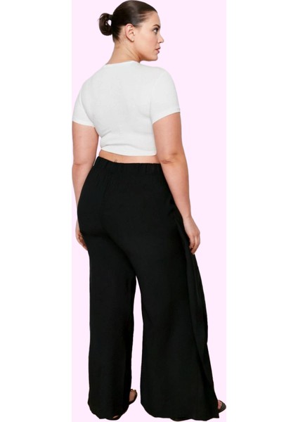 Kadın Düz Desen Regular Boy Aerobin Dokuma Geniş Paça Pantolon Günlük Kullanım Özel Günler modelleri