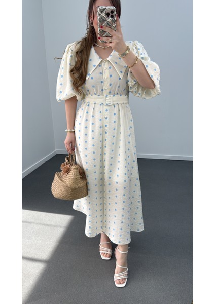 Türkan Puantiyeli Karpuz Kol Midi Elbise modelleri