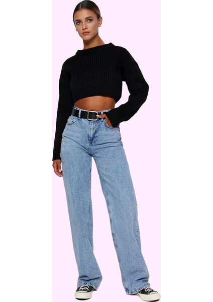 Kadın Pamuk Denim Geniş Paça Jean Pantolon Yüksek Bel Günlük Şıklık Yaz Aylarının Vazgeçilmezi