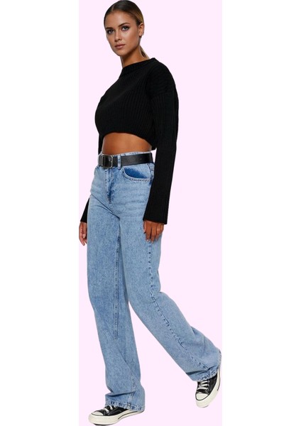 Kadın Pamuk Denim Geniş Paça Jean Pantolon Yüksek Bel Günlük Şıklık Yaz Aylarının Vazgeçilmezi fiyatları