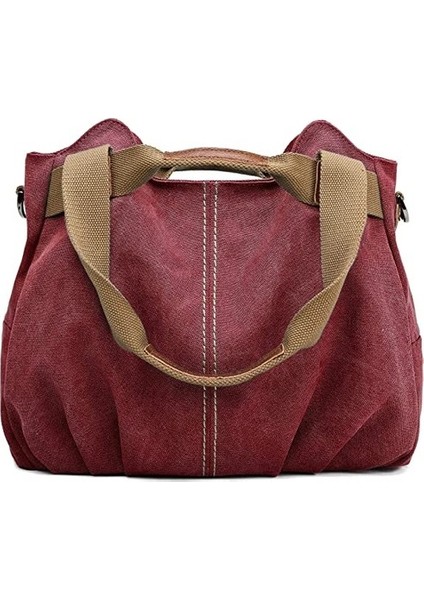 Fashion Smart Kadın Günlük Vintage Kanvas Üst Saplı Omuz Çantası (Yurt Dışından)