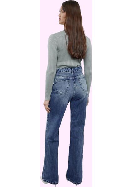 Kadın Pamuk Denim Jean Pantolon Yüksek Bel Geniş Paça Rahat Kalıp Yaz Aylarının Vazgeçilmezi modelleri