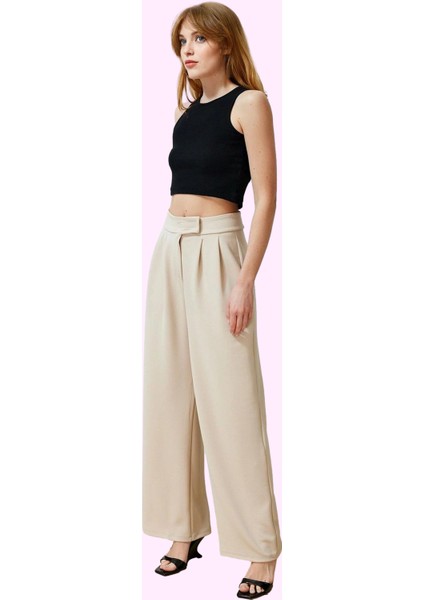Kadın Renk Casual Yüksek Bel Geniş Paça Pantolon Günlük Kullanım Yaz Aylarının Vazgeçilmezi fiyatları