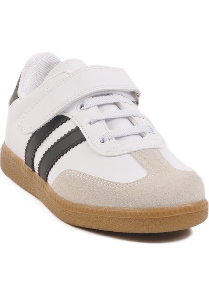 Beyaz-Siyah Cırtlı Hafif Çocuk Spor Ayakkabı 225 F