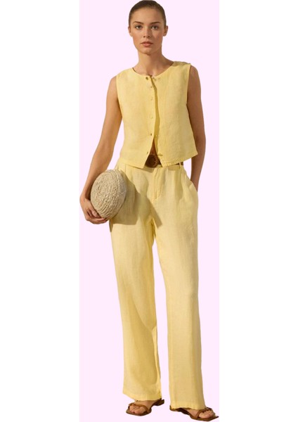 Kadın Keten Pantolon; Renk Yüksek Bel Wide Leg Dokuma Kumaş Günlük Stil Yaz Aylarının Vazgeçilmezi fiyatları