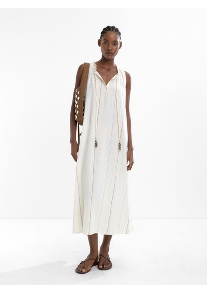 Renkli Üst Dikişli Uzun Elbise