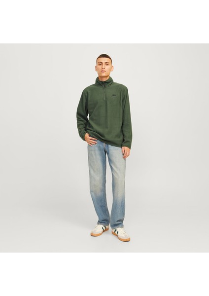 Erkek Yarım Fermuarlı Logo Baskılı Sweatshirt - Corp