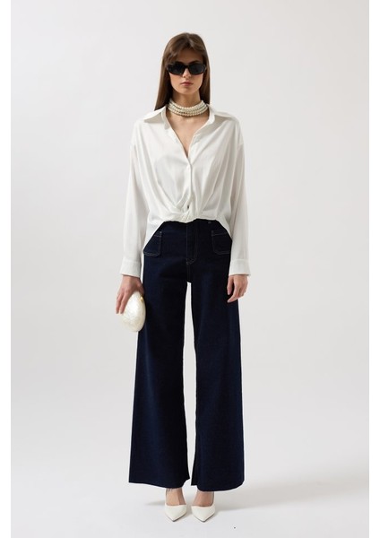 Bel Büzgülü Crop Saten Gömlek fiyatları