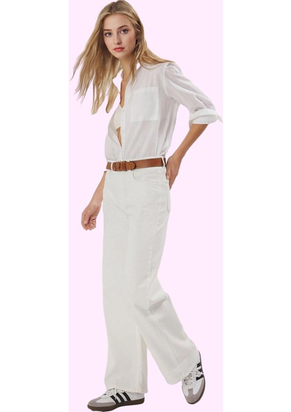 Kadın Pamuk Denim Yazlık Geniş Paça Pantolon; Yüksek Bel Rahat Günlük Stil Kaliteli Malzeme fiyatları