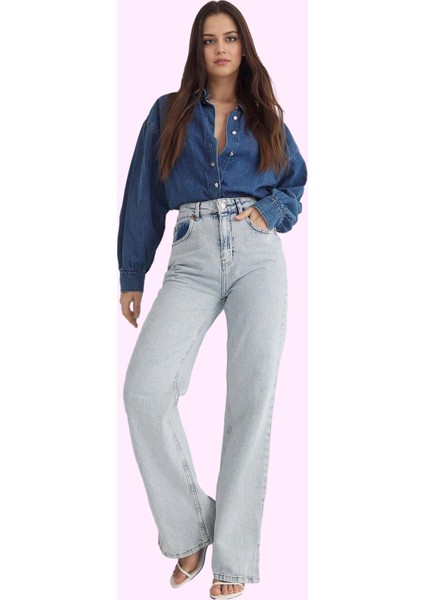 Kadın Denim Yüksek Bel Wide Leg Pantolon Pamuk Günlük ve Iş Hayatı Yaz Aylarının Vazgeçilmezi fiyatları