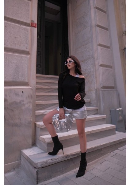 Kadın Uzun Kollu Tek Omuzu Açık Salaş Çilek Iç Atlet Viskon Bluz modelleri