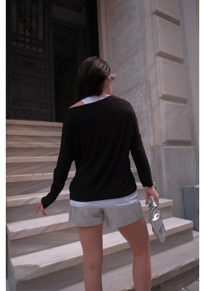 Kadın Uzun Kollu Tek Omuzu Açık Salaş Çilek Iç Atlet Viskon Bluz fırsatları