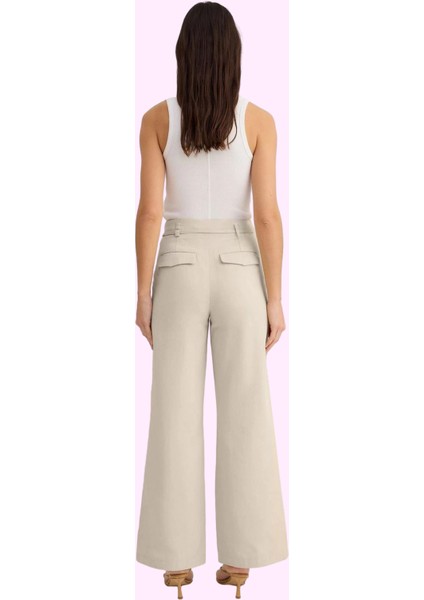 Kadın Gabardin Pantolon Yüksek Bel Geniş Paça Pamuk Yazlık Günlük Kullanım Kaliteli Malzeme