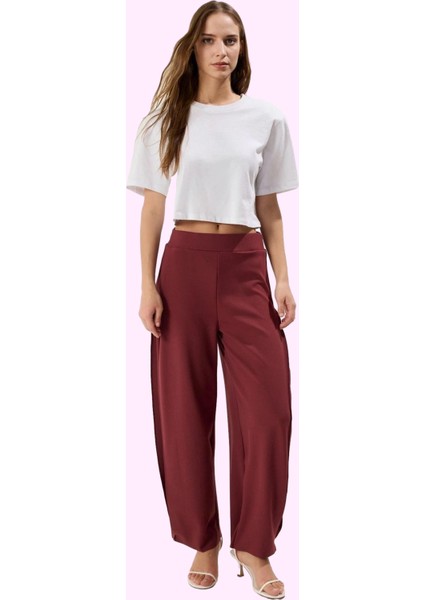 Kadın Regular Örme Pantolon Yüksek Bel Geniş Paça Günlük Stil Hafta Sonu Dayanıklı Malzeme