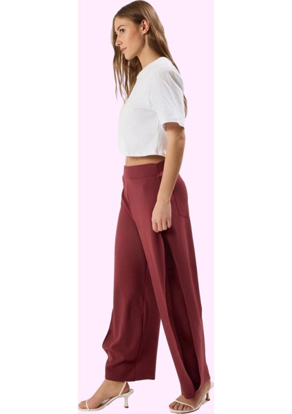 Kadın Regular Örme Pantolon Yüksek Bel Geniş Paça Günlük Stil Hafta Sonu Dayanıklı Malzeme fiyatları