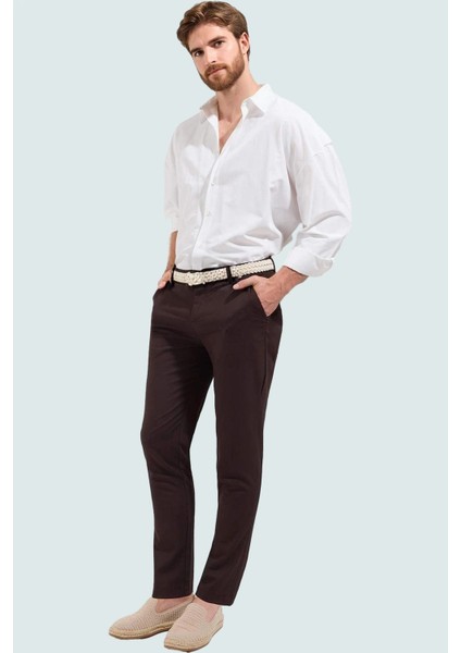 Erkek Regular Chino Pantolon Renk Slim Fit Italyan Kesim Boru Paça Iş ve Günlük Hafta Sonu