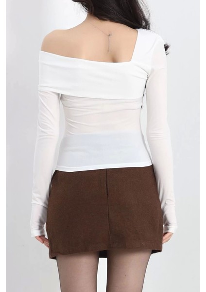 Tek Omuz Sandy Bluz Beyaz - 20851.1892.