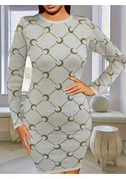 Kadın Bisiklet Yaka Uzun Kol Triko Mini Boy Elbise modelleri