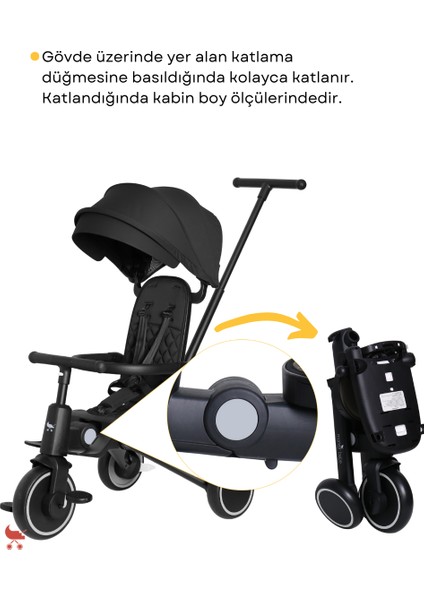 9in1 Hawk Çift Yönlü Katlanabilir Yatabilir Ayak Destekli Üç Tekerlekli Bebek ve Çocuk Bisikleti Siyah indirimleri