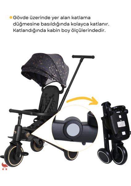 9in1 Hawk Çift Yönlü Katlanabilir Yatabilir Ayak Destekli Üç Tekerlekli Bebek ve Çocuk Bisikleti Premium Gold indirimleri