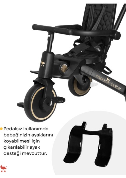 9in1 Hawk Çift Yönlü Katlanabilir Yatabilir Ayak Destekli Üç Tekerlekli Bebek ve Çocuk Bisikleti Premium Gold