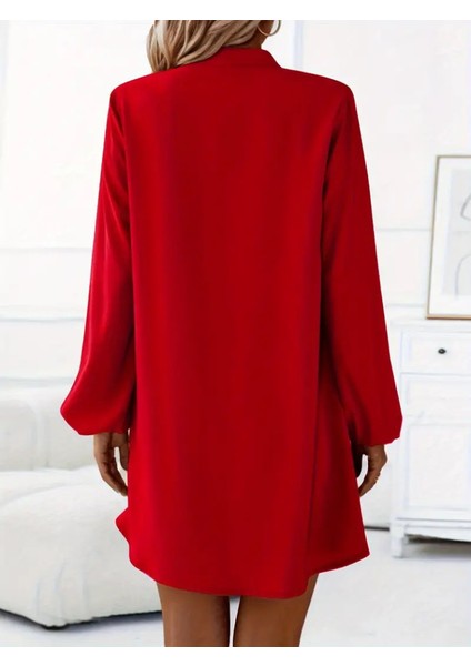 Kadın Uzun Kollu V Yakalı Önden Düğmeli Kısa Sandy Elbise fiyatları