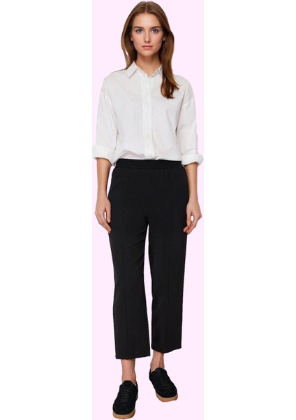 Kadın Polyester Karışımlı Dokuma Pantolon Normal Bel Boru Paça Günlük Stil Kaliteli Malzeme