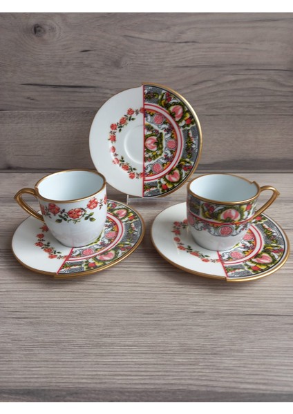 12 Parça 6 Kişilik Porselen Türk Kahvesi Fincan Takımı Rosa Serisi