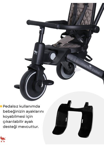 9in1 Hawk Çift Yönlü Katlanabilir Yatabilir Ayak Destekli Üç Tekerlekli Bebek ve Çocuk Bisikleti Yeşil