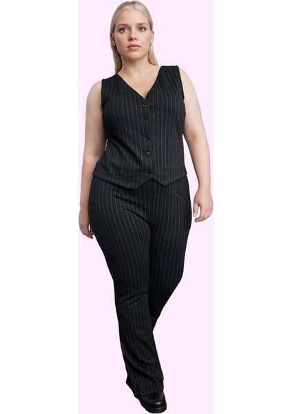 Kadın Regular Örme Pantolon Çizgili Yüksek Bel Geniş Paça Günlük Stil Yaz Aylarının Vazgeçilmezi