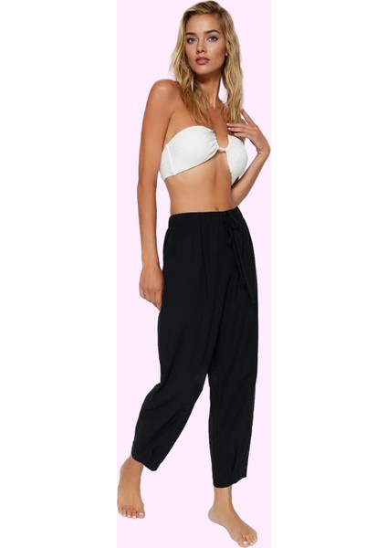 Kadın Lastikli Paça Dokuma Pantolon Pamuk Yazlık Plaj Giyim Günlük Kullanım Modern Tasarım