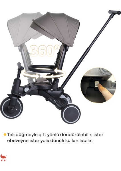 9in1 Hawk Çift Yönlü Katlanabilir Yatabilir Ayak Destekli Üç Tekerlekli Bebek ve Çocuk Bisikleti Gri fırsatları