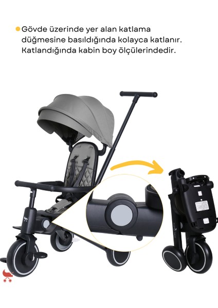 9in1 Hawk Çift Yönlü Katlanabilir Yatabilir Ayak Destekli Üç Tekerlekli Bebek ve Çocuk Bisikleti Gri indirimleri