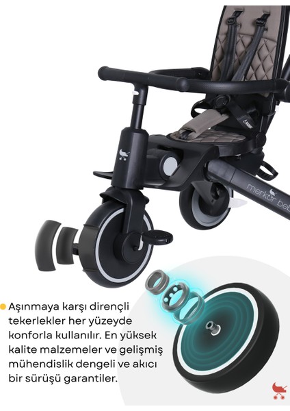 9in1 Hawk Çift Yönlü Katlanabilir Yatabilir Ayak Destekli Üç Tekerlekli Bebek ve Çocuk Bisikleti Gri