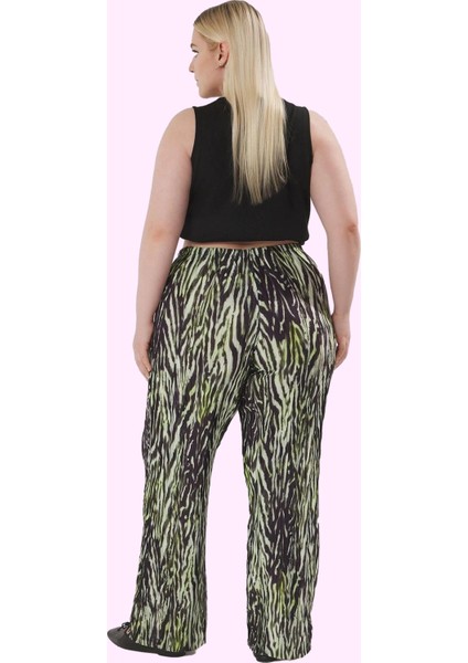 Kadın Büyük Beden Örme Pantolon; Yüksek Bel Geniş Paça Animal Desen 100% Polyester Günlük Kombinler modelleri