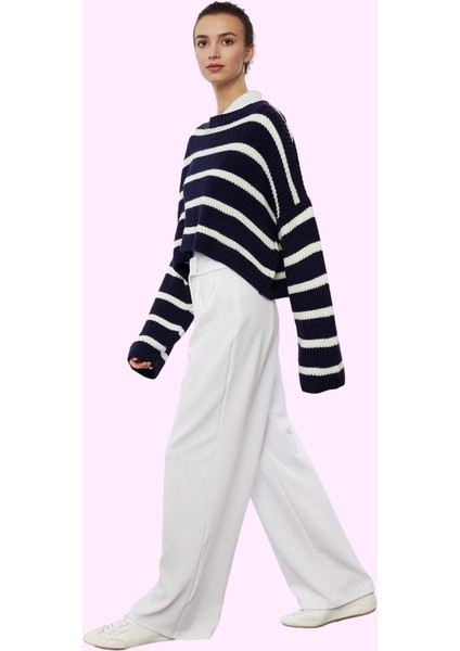 Kadın Örme Kumaş Geniş Paça Pantolon Yüksek Bel Tasarım Günlük Kullanım Yaz Aylarının Vazgeçilmezi